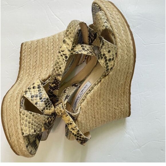 Jimmy Choo Phoenix Platform Wedge Snake Embossed Leather Straps Size 41 US 11 - Picture 11 of 15